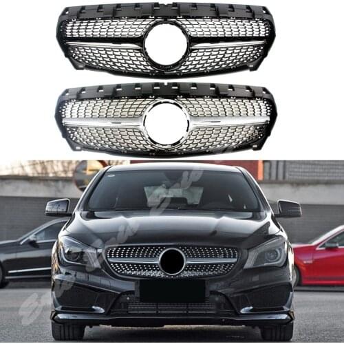 Front Racing Billet Bumper Grille Cover For Mercedes Benz W117 CLA Class 2014 2015 2016 Diamond Black Silver