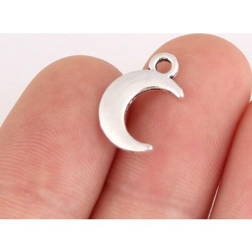 50pcs Silver Color Mini Moon Charms Nature Pendant For DIY Handmade Jewelry Making Accessorie 15x10mm