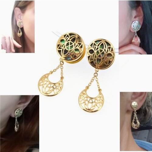 BODY PUNK Gold Dangle Reamer Ear Plugs Piercing Body Jewelry Stainless Steel Screw Flesh Tunnel Expander Stretcher 6-19MM