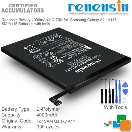Renensin Battery 4000mAh HQ-70N for Samsung Galaxy A11 A115 SM-A115 Batteries with tools