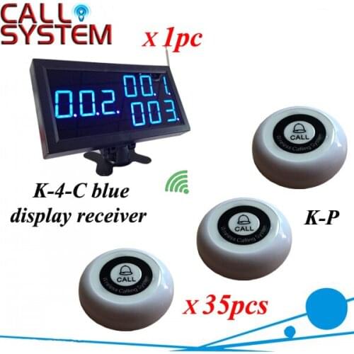 Restaurant paging calling system with 3-digit led display and 35pcs table bell buzzer for customer use 433.92mhz
