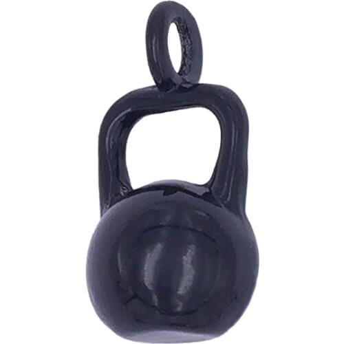 Retail Sale Metal Alloy Black Lacquered Sport Gym Fitness Kettle bell Charm Pendants