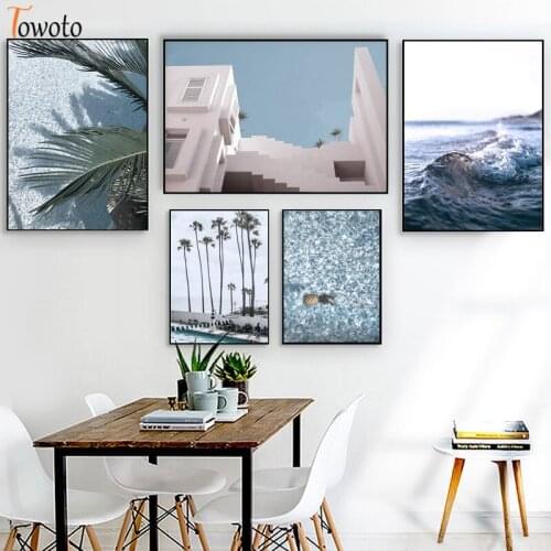 Nordic Poster Nature Print Blue Beach Ocean Waves Wall Art Coastal Landsacape Canvas Painting Scandinavian Decoration Pictures