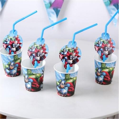 20pcs Straw Avengers Party Supplies Party Decoration Disposable Straws Cups Super Hero Birthday Avenger Decoration Party Favors