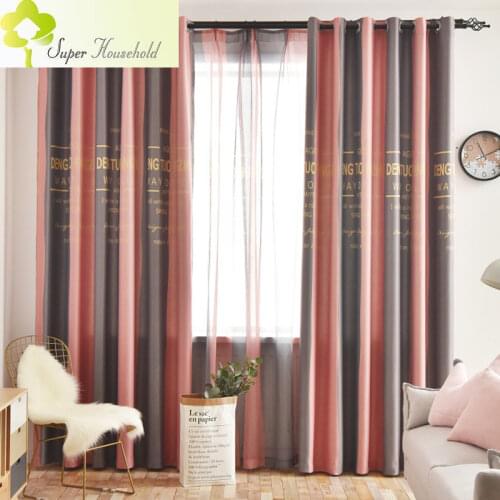 Modern Strips English Alphabet Curtains for Living Room Bedroom Blackout Finished Window Screen Green Red Curtain Fabric
