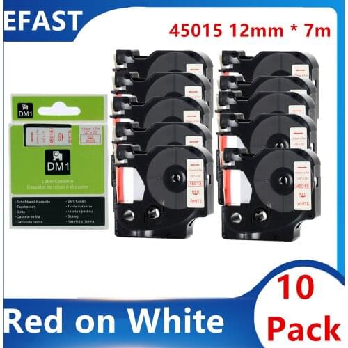 10 Pack 12mm*7m Compatible Dymo Tape D1 Label Tape Red on White 45015 for Dymo Label Printer Ribbon Typewriter LabelManger 300