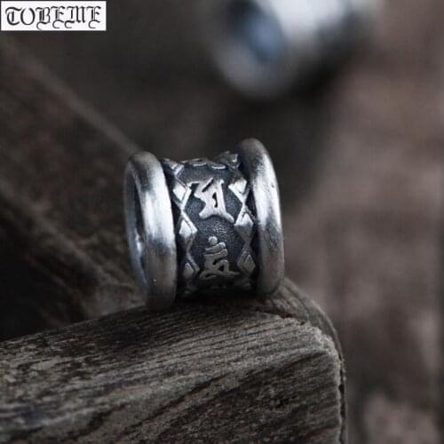 Vintage 100% 925 Sterling Silver Tibetan Six Words Bead Tibetan Jewelry Findings Buddhist OM Mantra Loose Beads DIY Bracelet