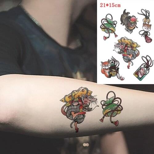 Waterproof Temporary Tattoo Sticker Anime Cartoons Mouse Fox Bells Stickers Fake Tatto Flash Tatoo Body Art for Men Women Kids