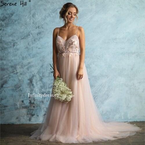 Custom Made Sleeveless V-Neck Pink Formal Evening Dresses Pink Flowers Beading Backless Fashion Evening Gowns 2020 HA2187