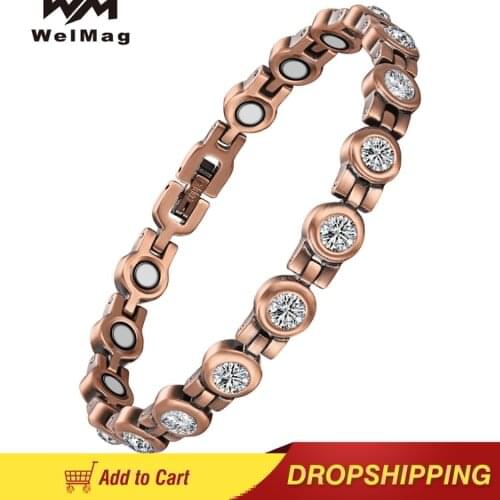 Welmag Crystal Bracelets & Bangles for Women Energy Therapy Magnetic Bracelet Rhinestone Jewelry Accessories 2021