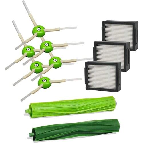 1 set Rubber Brushes + 3 pcs HEPA filters + 6 pcs side brush for iRobot Roomba i7 i7+/i7 Plus E5 E6 vacuum cleaner parts