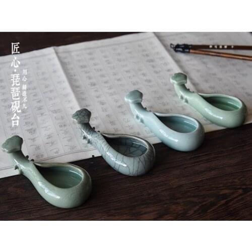 1pc Longquan celadon multifunctional penholder, pipa water plate, ceramic Grinding The Ink And Toning