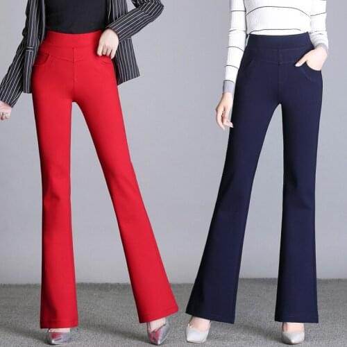 2018 autumn winter high waist stretch straight pants flared pants slim slimming large size casual pants female big red trousers