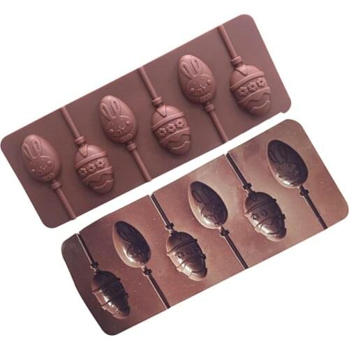 2020 New 6 Cavities Lollipop Easter Eggs Silicone Chocolate Mold Fondant Cake Baking Tool
