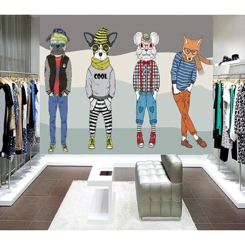 Beibehang Custom 3d wallpaper mural Hand Painted abstract animal Cartoon dog clothing store background wall decorative wallpaper