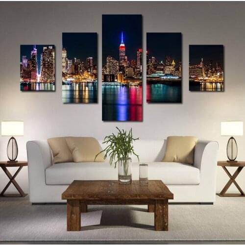 5PCS/Set NO Frame Modern City Night View Neon Lights Art Poster Painting Art For Living Room Modern Home Decoration