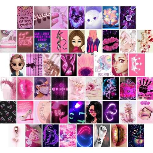 50PCS Pink Purple Aesthetic Wall Collage Kit VSCO Girls Violet Dorm Wall Bedroom Decor Photo Collection VSCO Posters