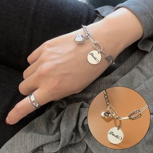 925 Silver Plated Smile Round Brand Bracelet 3D Love Heart Drop Bracelet For Women Chain Bracelet Fashion Jewelry Dropship New