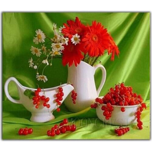 Diy Diamond Painting Cross Stitch Chrysanthemum & Grapes Needlework 3D Diamond Embroidery Full Round Mosaic Decoration Resin Kit