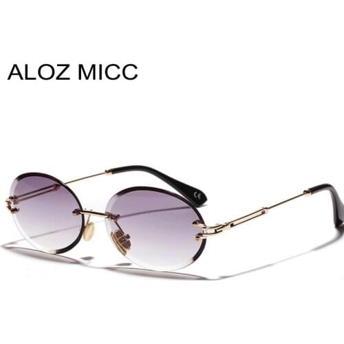 ALOZ MICC Small Round Rimless Sunglasses Men Women Brand Designer Fashion Metal Oval Sun Glasses Female Gray Brown UV400 Eyewear