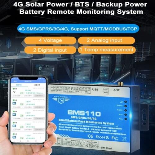 Wireless Solar Panel Battery 9-60V DC Monitoring System Modbus TCP MQTT IoT Gateway SMS BTS Battery Power Monitoring BMS110