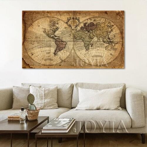 No Frame) Vintage World Map Canvas Art Prints Large Painting Calligraphy Retro Navigation Map Poster Home Office Wall Decor
