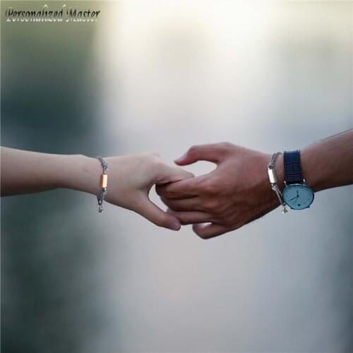 Personalized Master Customized Stainless Steel ID Tag Bracelet Magnet Attracting Ball Adjustable Rope Couple Friends Bracelets