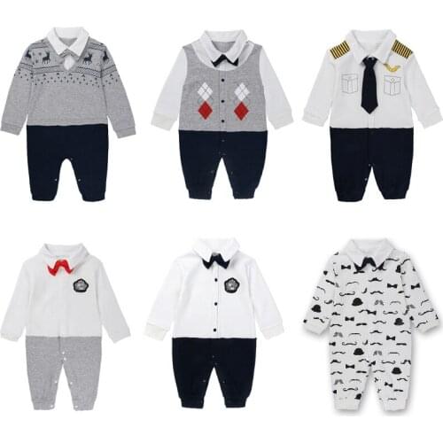 Hooyi Baby Boys Clothes Formal Tuxedo Gentleman One piece Rompers Infant Vest Bow Ties Boys Shirts