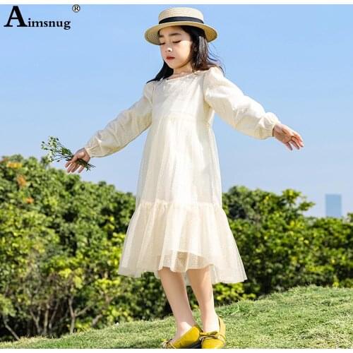 Children Princess Dresses 2021 French Style Mid-Calf Dress Kids Birthday Party Dress Long Sleeve Girls Patchwork Guaze Robe