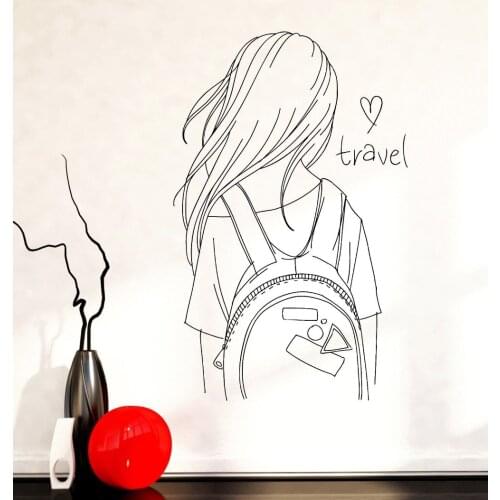 Travel Girl Wall Decal Vinyl Removable Wall Sticker For Kids Girls Rooms Home Decor Wallpaper Available Custom Colors Hot LC027