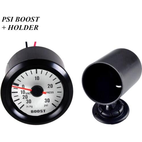 EE support 2" 52mm Black Shell White Screen Car Clock Dials Blue Led Pointer PSI Turbo Boost Gauge Boost Meter + Pod Holder