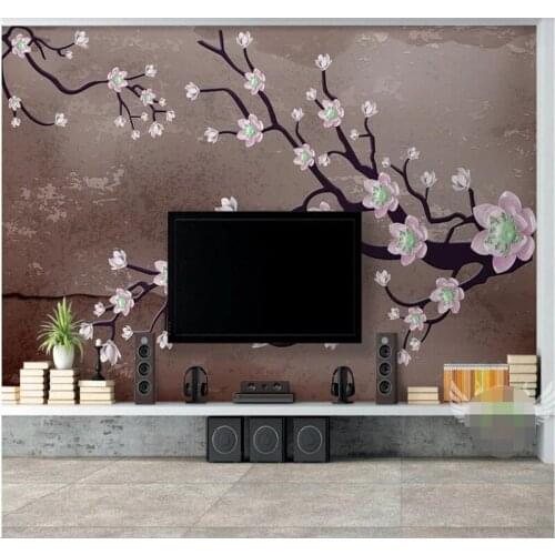 Customized wallpaper new Chinese style magnolia jewelry stereo background wall-high-end waterproof material