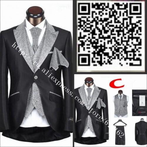 Italy brand men 5pcs wedding suit high-end tuxedos wedding suits/mens prom suits/vestidos de festa/black/white/silverFree Ship