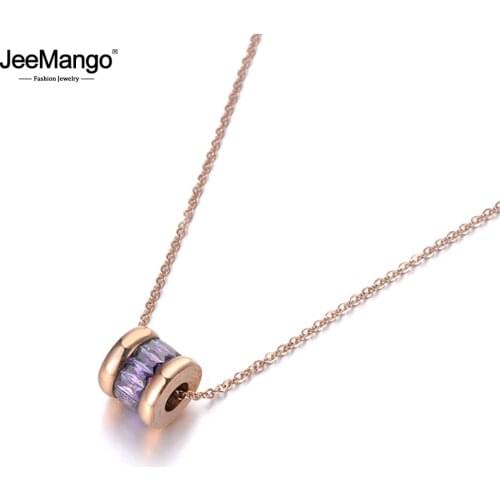 JeeMango Classic Cubic Zirconia Circle Chokers Necklaces Roman Numeral Gold Color Stainless Steel Female Pendant Jewelry JN19023