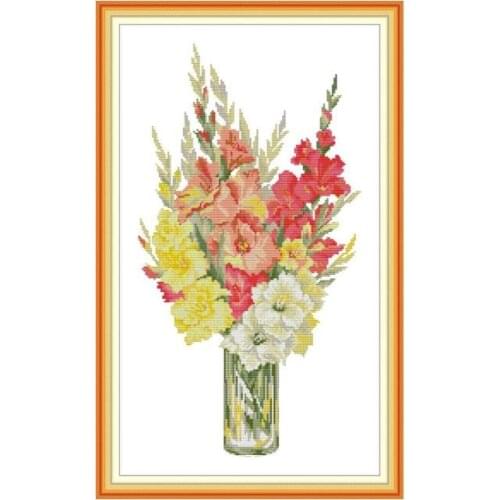 Joy Sunday Cross Stitch Gladiolus Counted Cotton 14CT 11CT Canvas Printing DIY DMC Stamped Embroidery Kits Home Decor Needlework