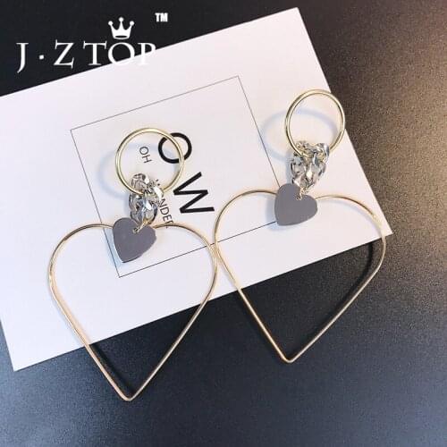 JZTOP Exaggerated Geometric Errings Heart Five Pointed Star Chain Pendant Big Stud Earrings Female Fashion Party Oorbellen