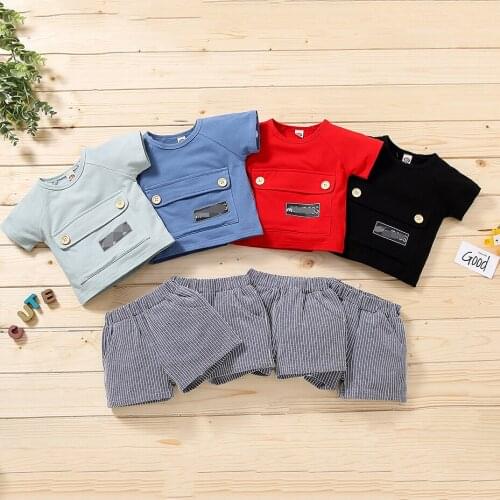 2Pcs Set 3-18M Newborn Infant Kid Boy Girl Casual Clothing Short Sleeve + Shorts Pocket Elastic Waist