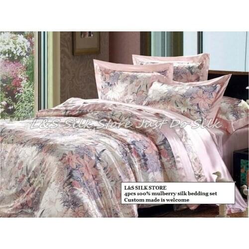 Silk bedding set 4pcs duvet cover flat sheet pillowcase fast shipping luxurious mulberry pure print soft silk /ls2112