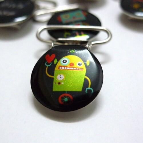 25pcs 1'' 25mm Custom Logo Wheel Robots Round Suspender Clips