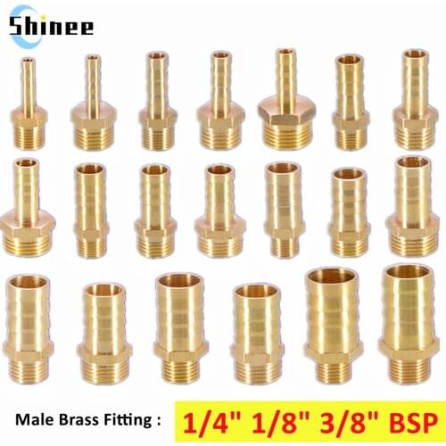 Brass Pipe Fitting 6/8/10/12/14/16mm Hose Barb Tail 1/8" 3/8" 1/4" BSP Male Connector Joint Copper Coupler Adapter
