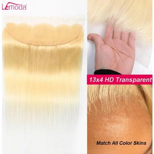 Lemoda 613 Lace Frontal Closure 13x4 HD Transparent Lace Frontal Straight Human Hair Pre Plucked Brazilian Remy Blonde Frontal