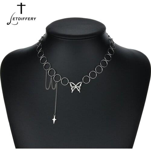 Letdiffery Never Fade Butterfly Choker for Women Stainless Steel Circles Chain Necklaces Statement Fashion Party Jewelry Femme