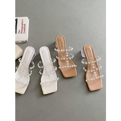 Summer New Fashion Outer Wear Roman Slippers Temperament Square Head All-Match Mid-Heel Ladies Slippers