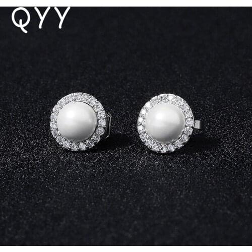 QYY Fashion Pearl Clip On Earrings for Women Accessories Silver Color Rhinestone Bridal Wedding Earring 2021 Party Jewelry Gifts