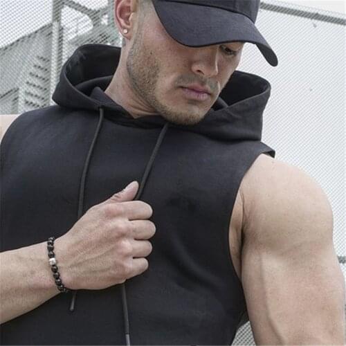 Brand New Plain Hooded Tank Top Men Gyms Stringer Sleeveless Shirt Open Sides Blank Fitness Clothing Cotton Sportwear Vest
