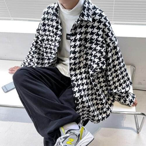 2021 Mens Loose Thickening Wool Shirts Streetwear Casual Bomber Jackets Long Sleeves 3 Color Coats Plaid Printing Outerwear