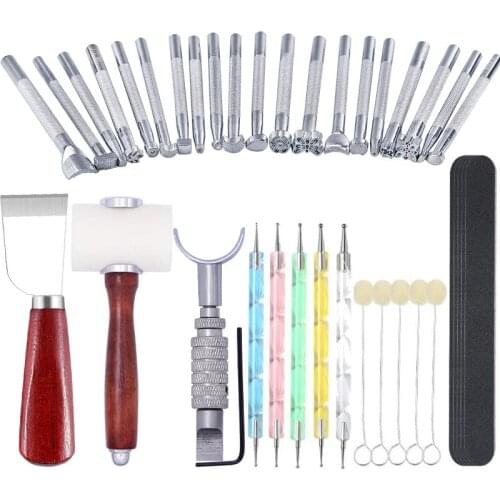 LMDZ Leather Stamping Tool Kit Leather Craft Tools Working Hammer Hand Sewing Stitching Carving Working Leathercraft Accessories