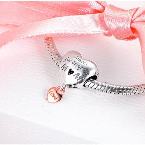 2020 New Mothers day Heart Charm 925 Sterling silver Love Charms fit Beads Bracelets DIY Gift For Mom Women Fine Jewelry