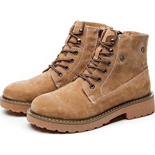 2019 autumn and winter new retro Martin boots female leather couple plus velvet booties boot flat locomotive shoes