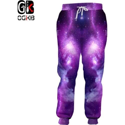 OGKB Mens 3D Pants Print Purple Galaxay Space Jumpers Man 5XL
